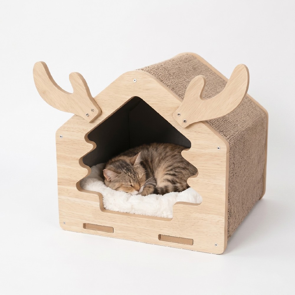 Wooden Reindeer Cat House YTP-18-00010