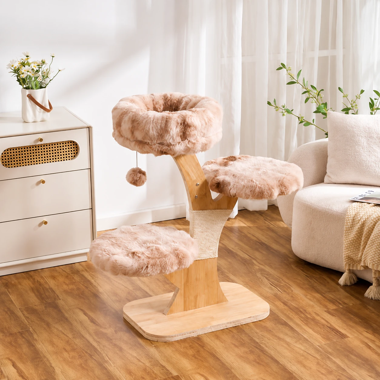 92 cm Cat Tree with Tie-Dye Bubble Fleece YTP-2-00035