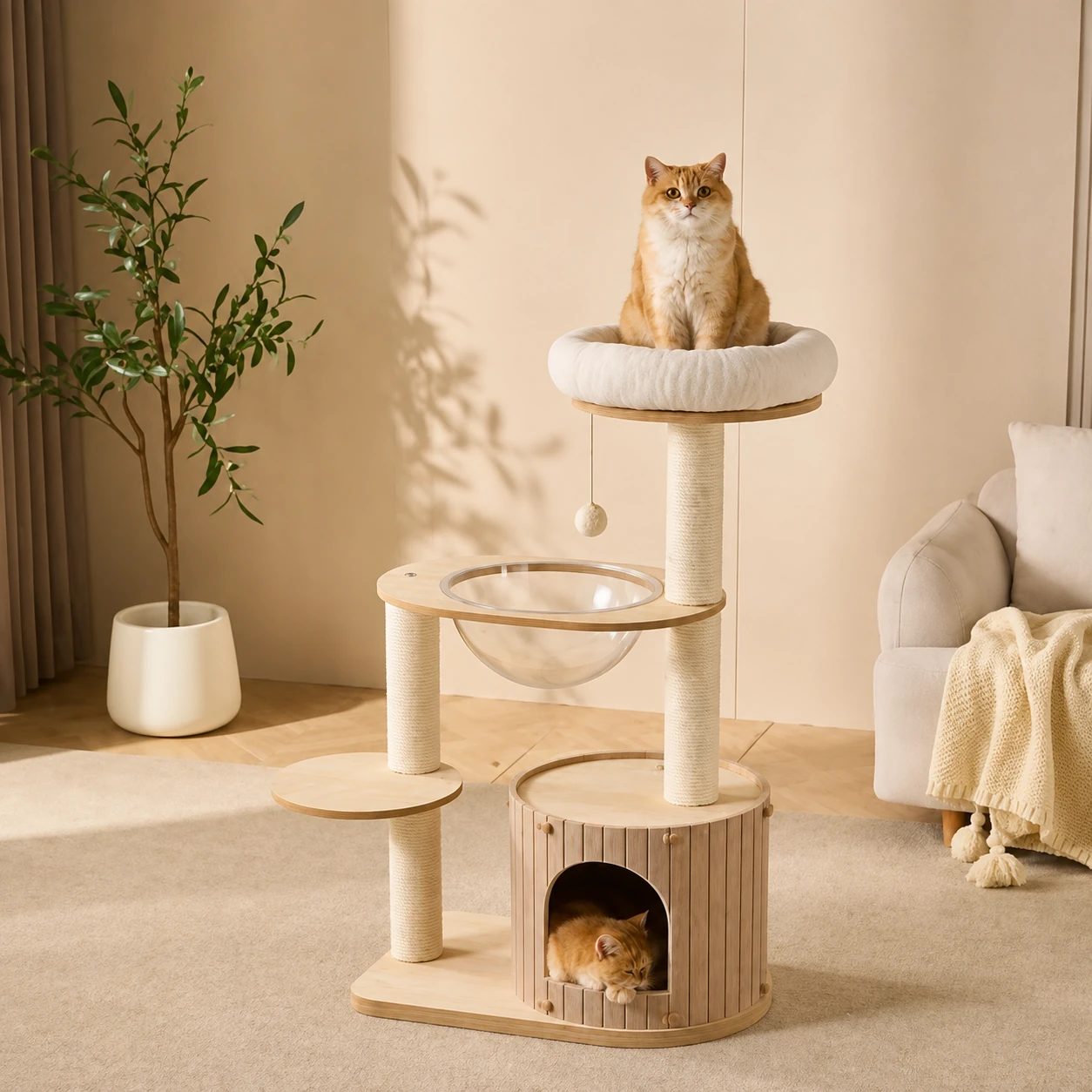 98 cm Felt and MDF Cat Tree YTP-2-00036
