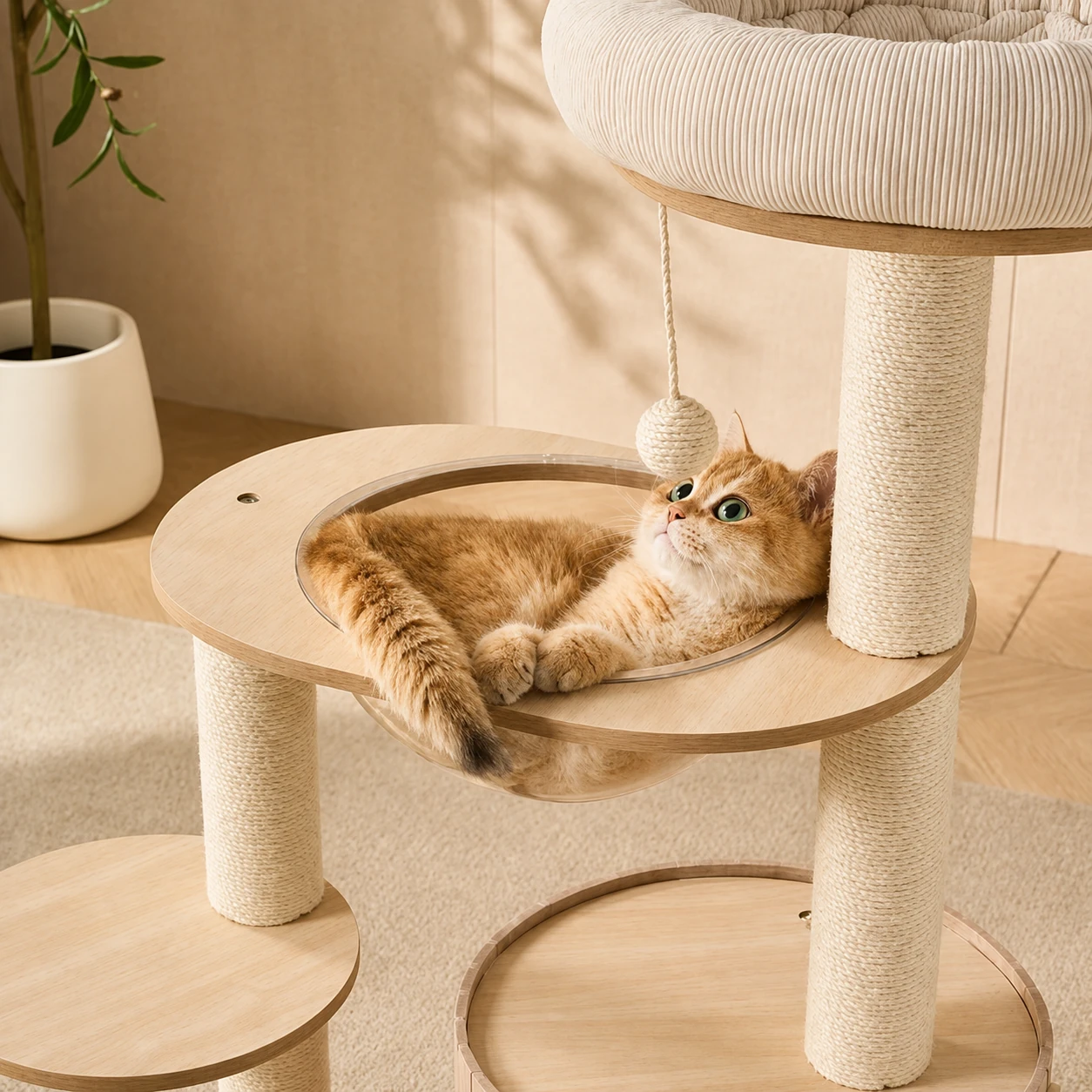 98 cm Felt and MDF Cat Tree YTP-2-00036