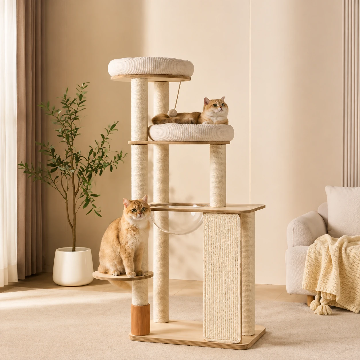 135 cm Felt and MDF Cat Tree YTP-2-00037
