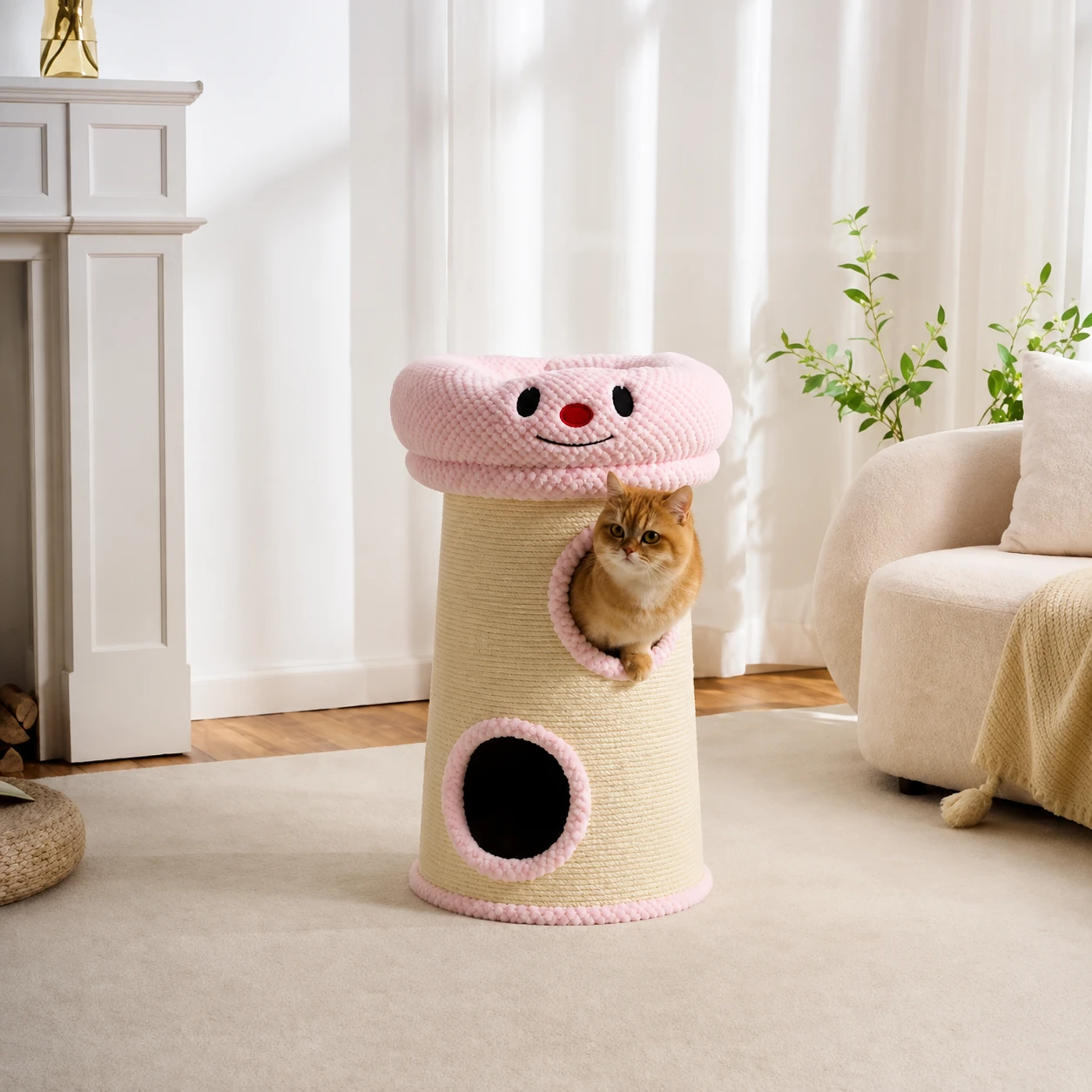 Sisal Barrel Series Three-Layer Smiling Cat Barrel YTP-2-00039
