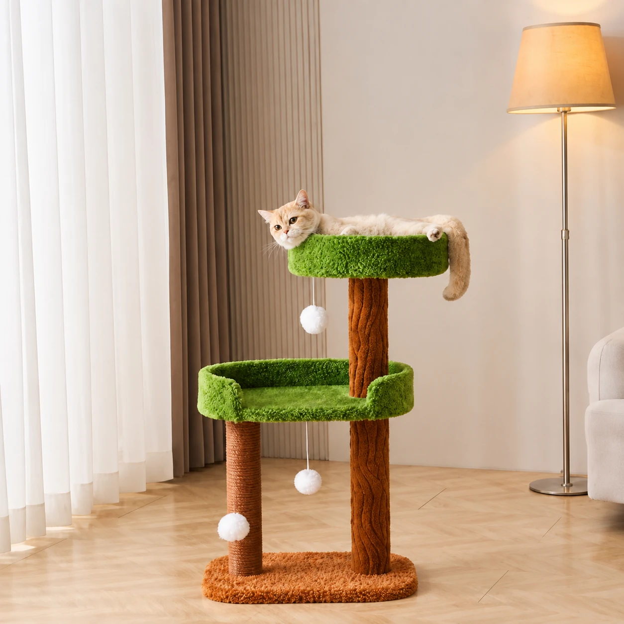 Compact Particleboard Cat Tree with Peach Fleece YTP-2-00041