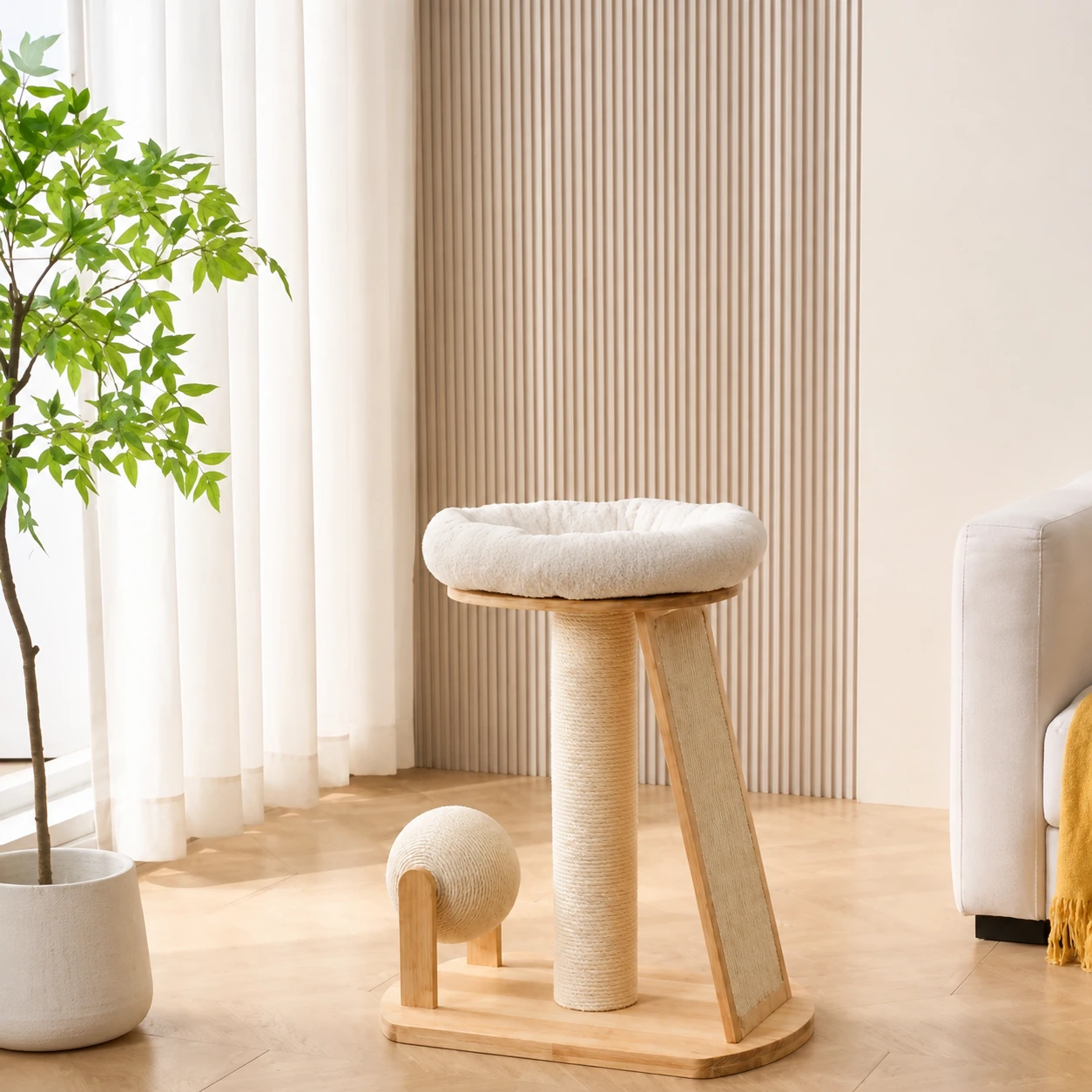72 cm Rubberwood Cat Tree with Corduroy YTP-2-00042