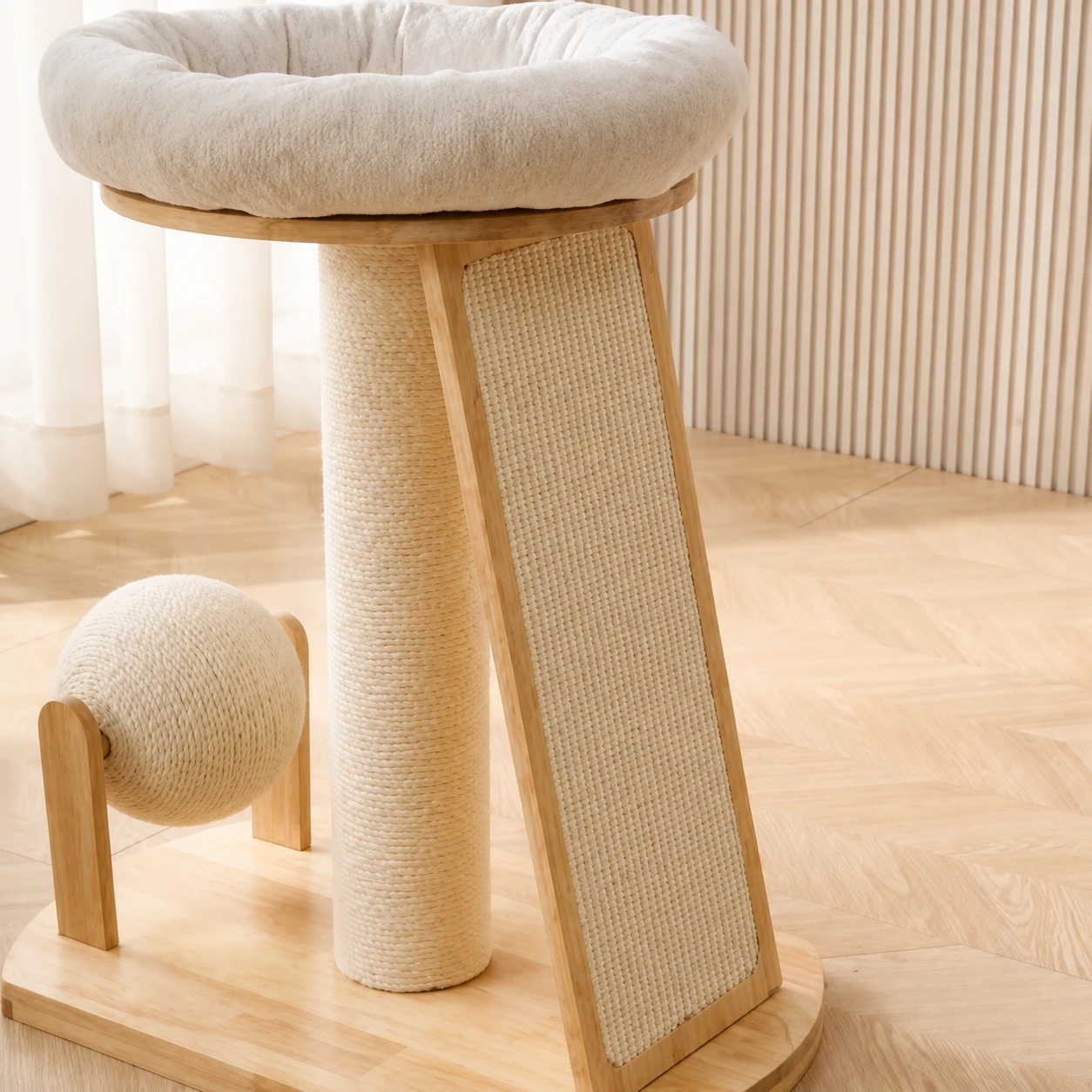 72 cm Rubberwood Cat Tree with Corduroy YTP-2-00042