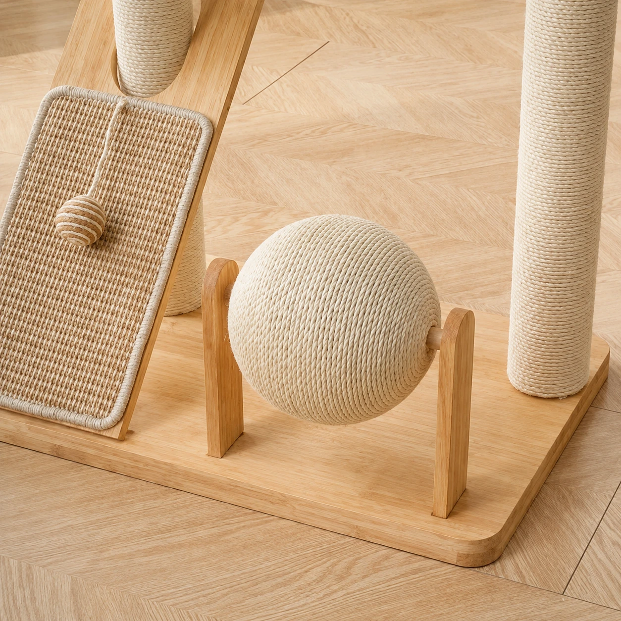 96 cm Rubberwood Cat Tree with Corduroy YTP-2-00043