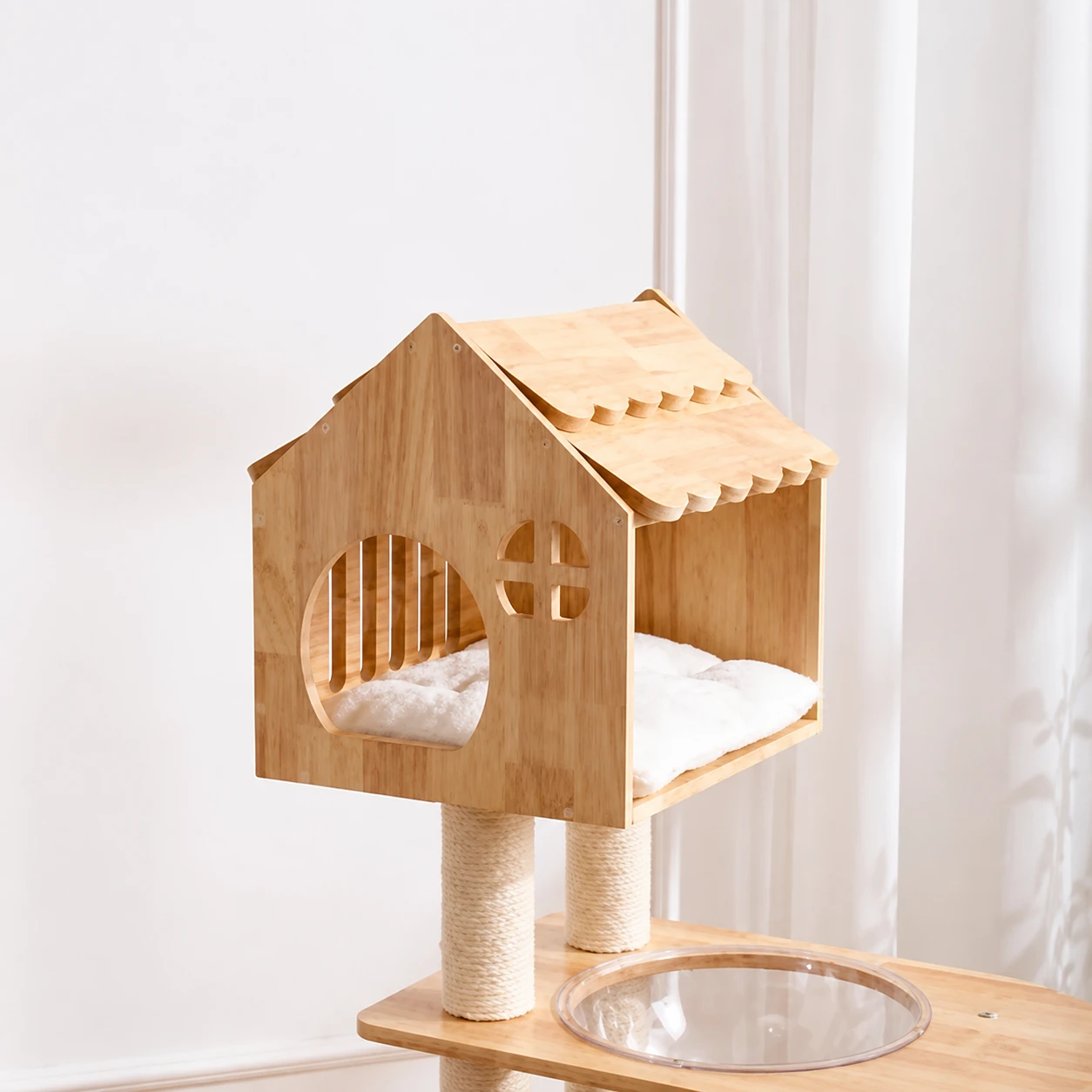 115 cm Rubberwood Cat Tree with Sisal and Jute YTP-2-00044