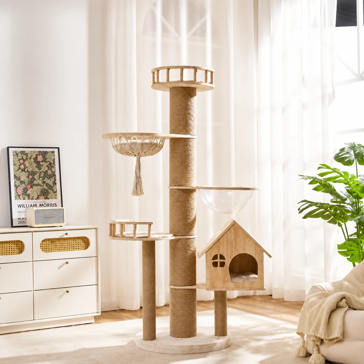 Tall Cat Tree with Slub Fabric YTP-2-00046