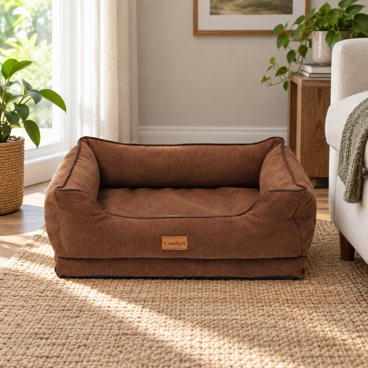 Washed Denim Bolster Dog Bed YTP-1-00003