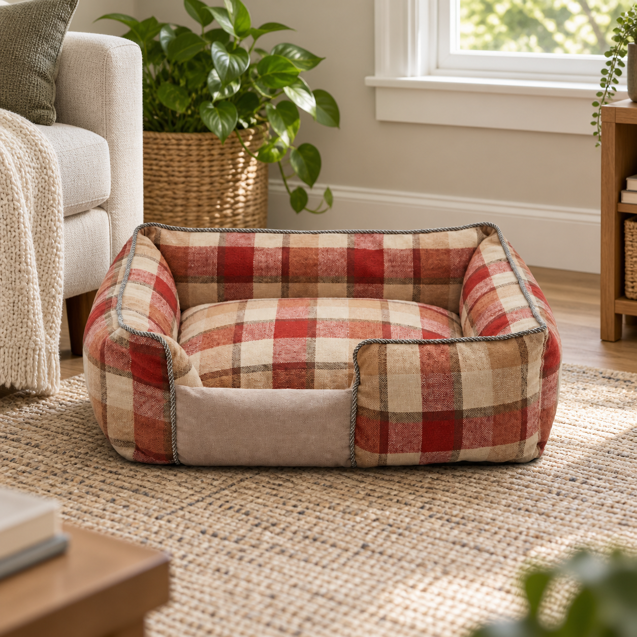 Plaid Bolster Dog Bed YTP-1-00020
