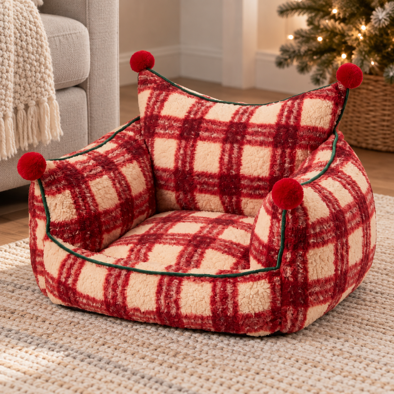 Plaid Christmas Bolster Pet Bed YTP-18-00006