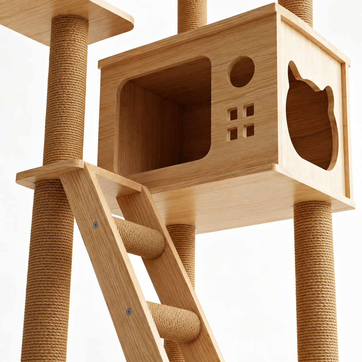 Tall Wooden Cat Tree with Ladder and Condo YTP-2-00026