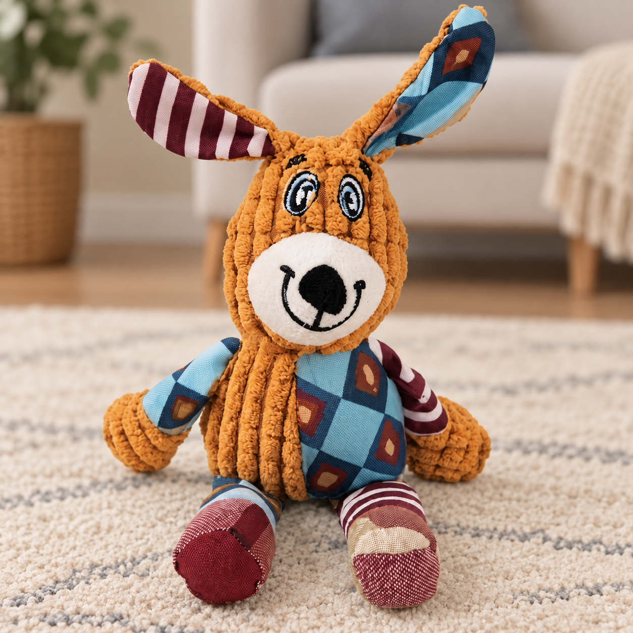 Patchwork Donkey Plush Dog Toy YTP-4-00235