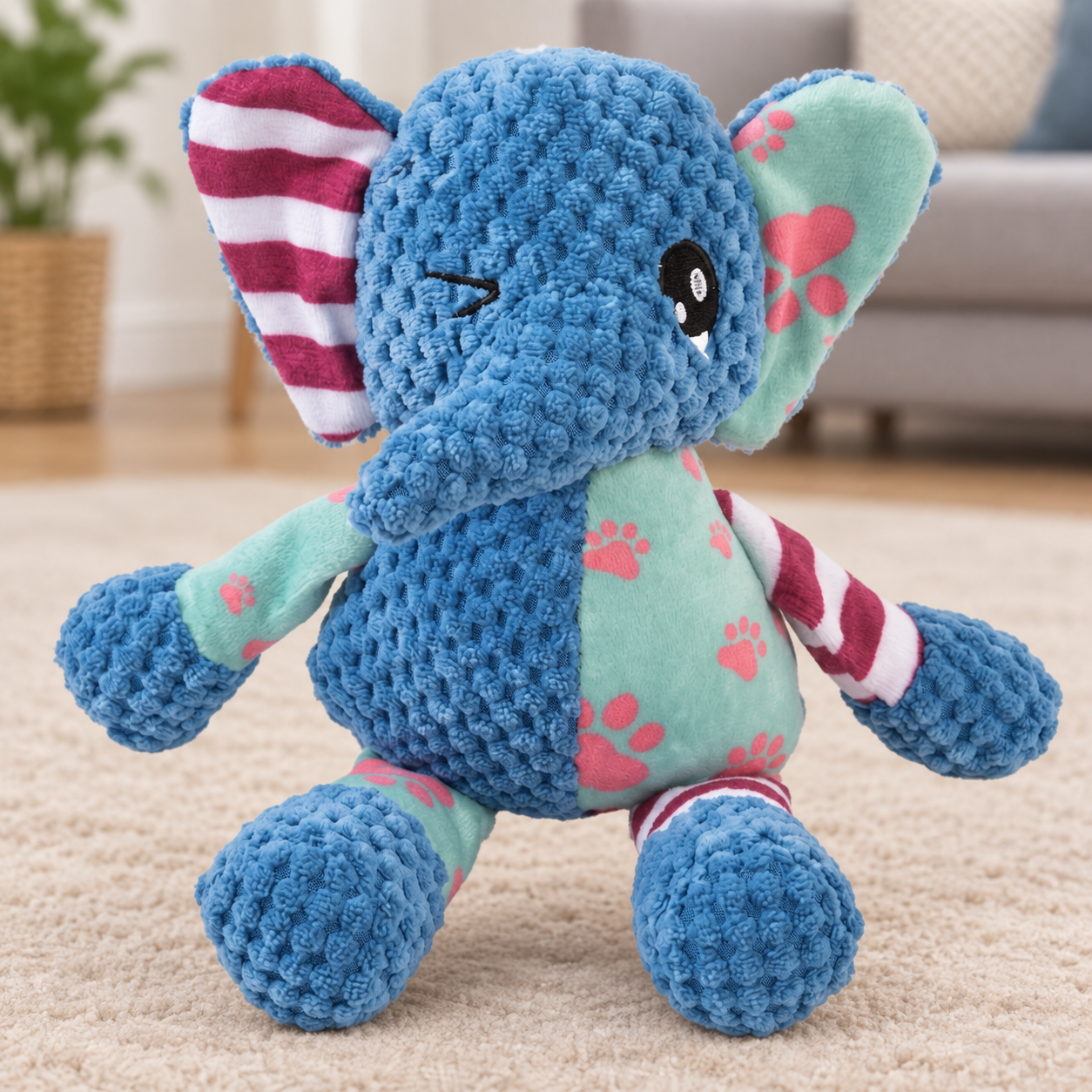 Patchwork Elephant Plush Dog Toy YTP-4-00236