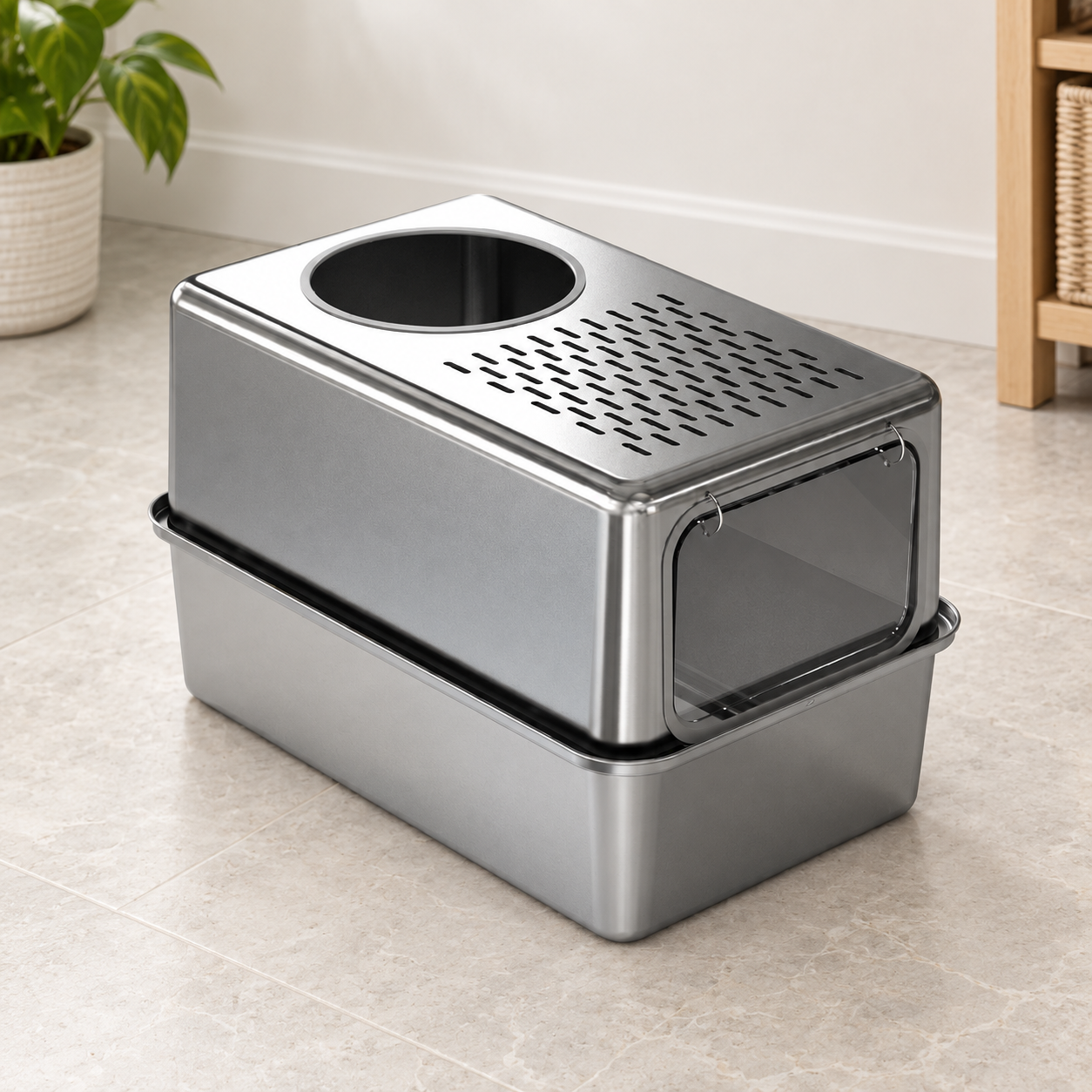 Enclosed Stainless Steel Cat Litter Box with Top Opening YTP-7-00014