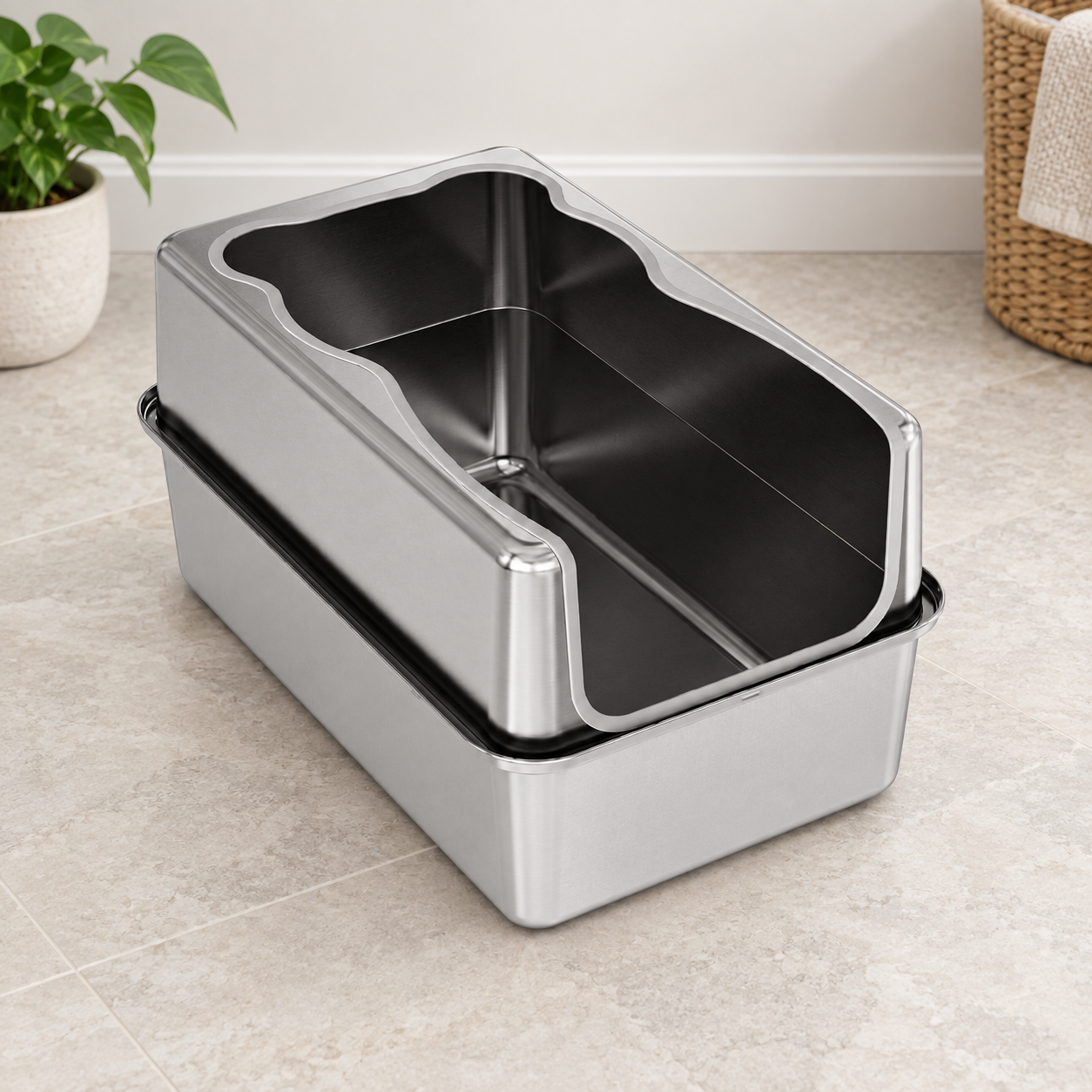 High-Sided Stainless Steel Cat Litter Box YTP-7-00015
