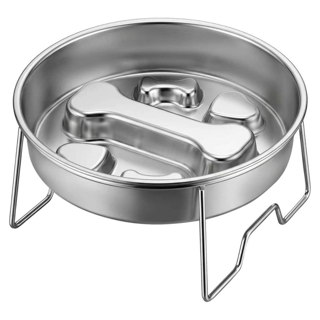 Bone-Pattern Slow Feeder Bowl with Stainless Steel Stand YTP-13-00019