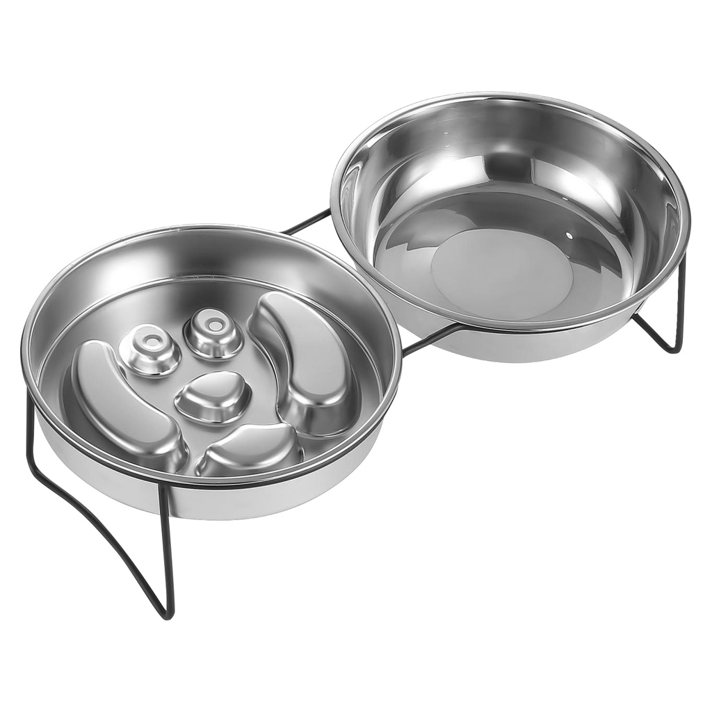 Dog-Face Slow Feeder and Water Bowl Set with Double Stand YTP-13-00030