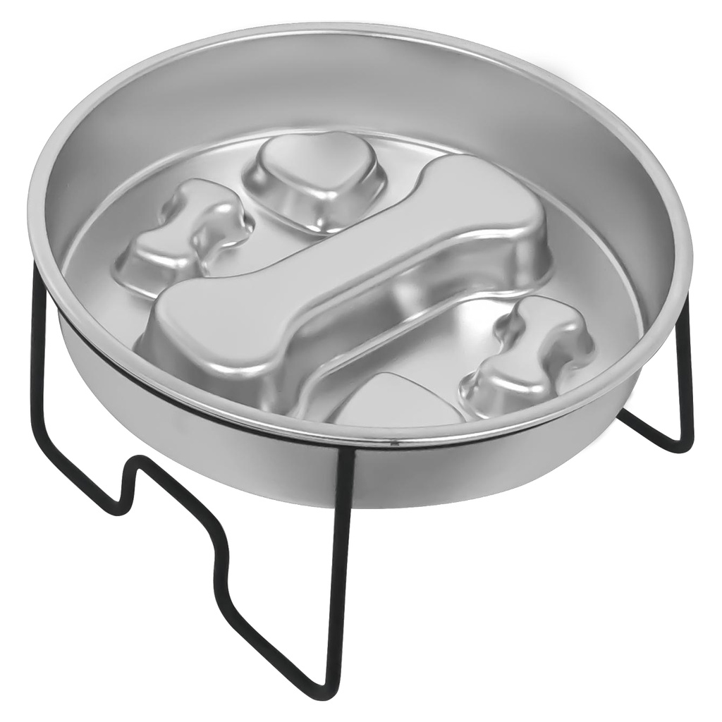 Bone-Pattern Slow Feeder Bowl with Iron Stand YTP-13-00032