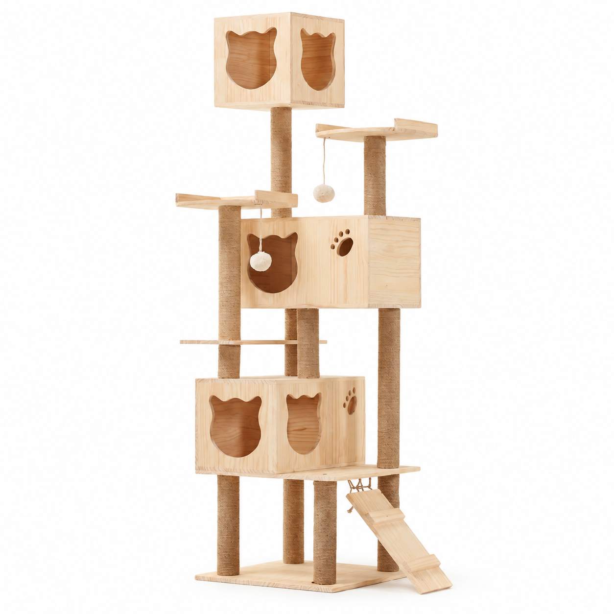 Multi-Level Wooden Cat Tree with Four Condos YTP-2-00015