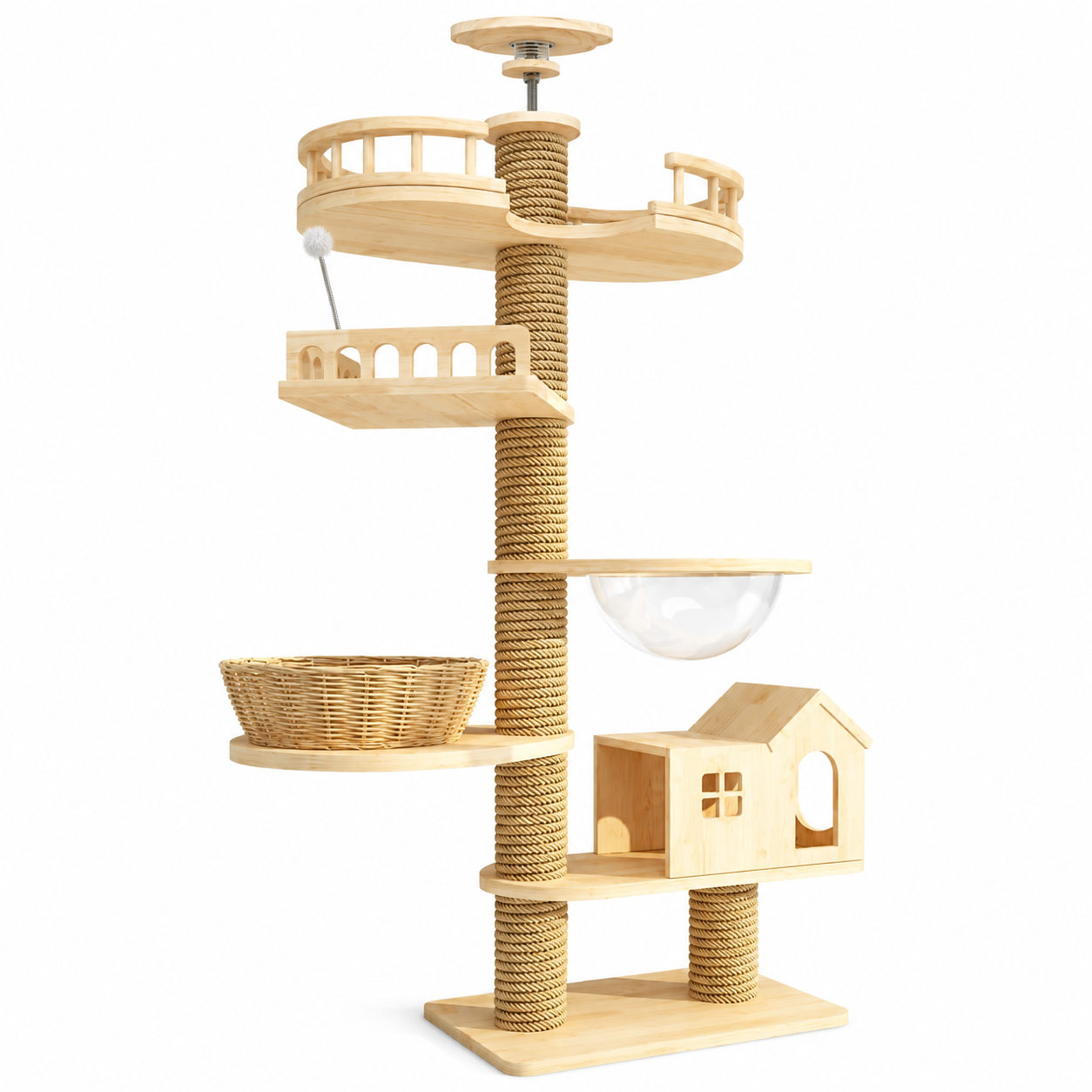 Wooden Cat Tree with Basket and Condo YTP-2-00016
