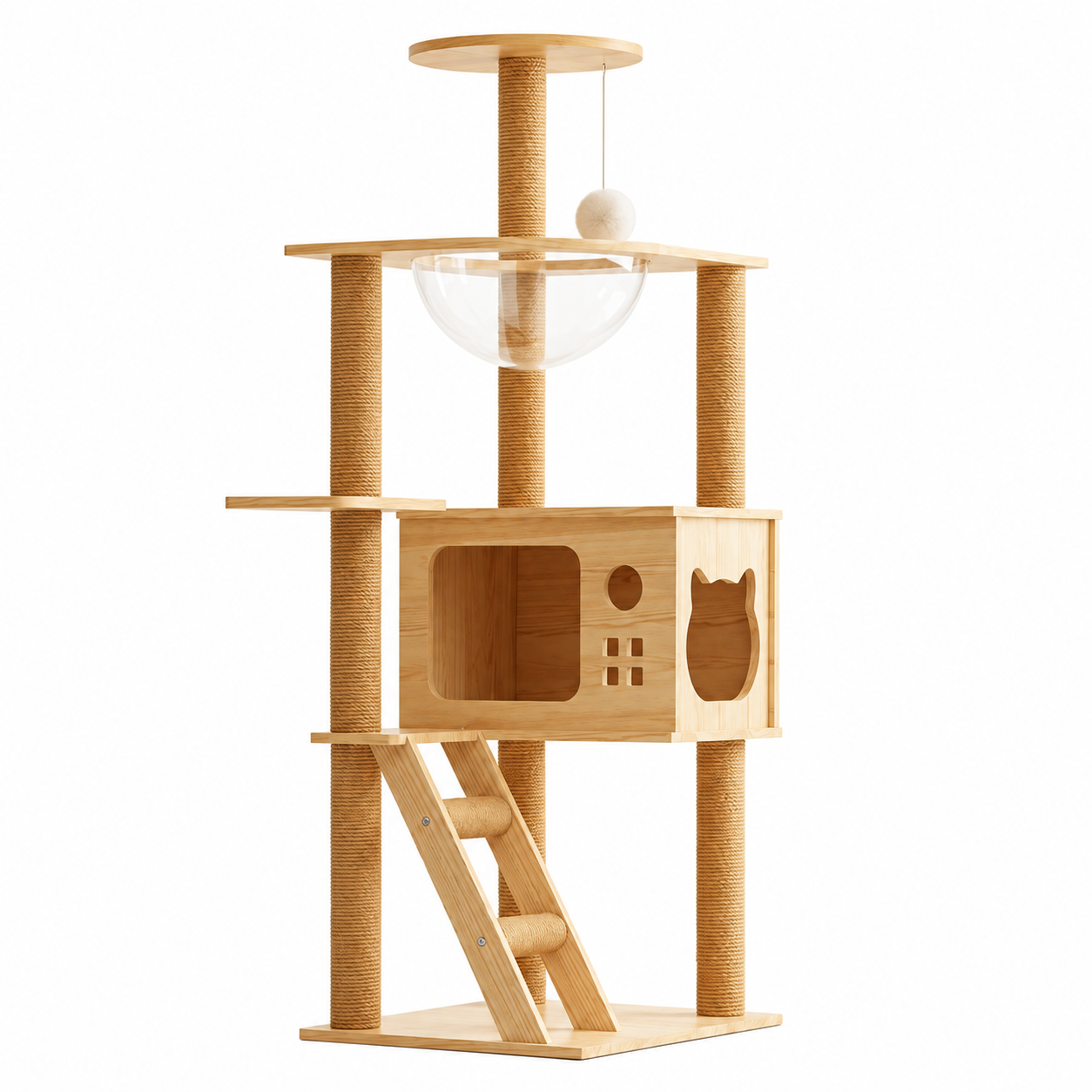 Tall Wooden Cat Tree with Ladder and Condo YTP-2-00026