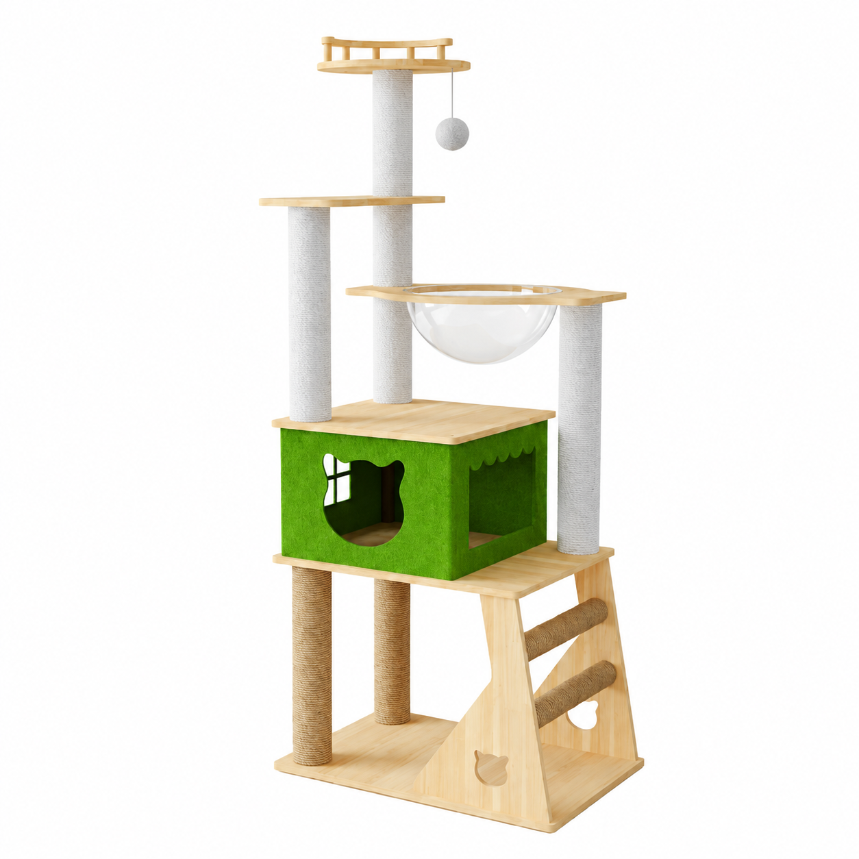 Wooden Cat Tree with Green Condo YTP-2-00028