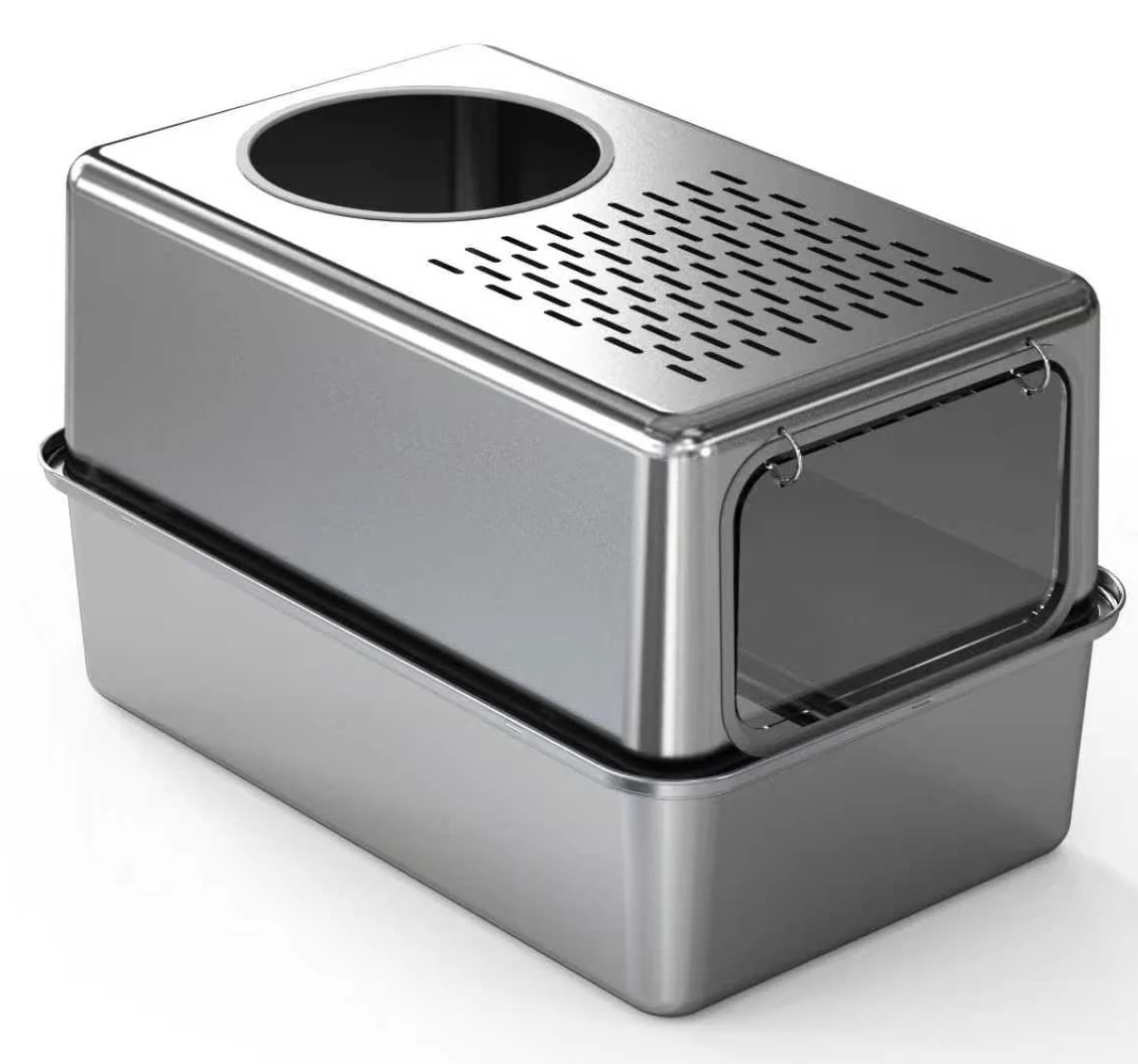 Enclosed Stainless Steel Litter Box with Door YTP-7-00046