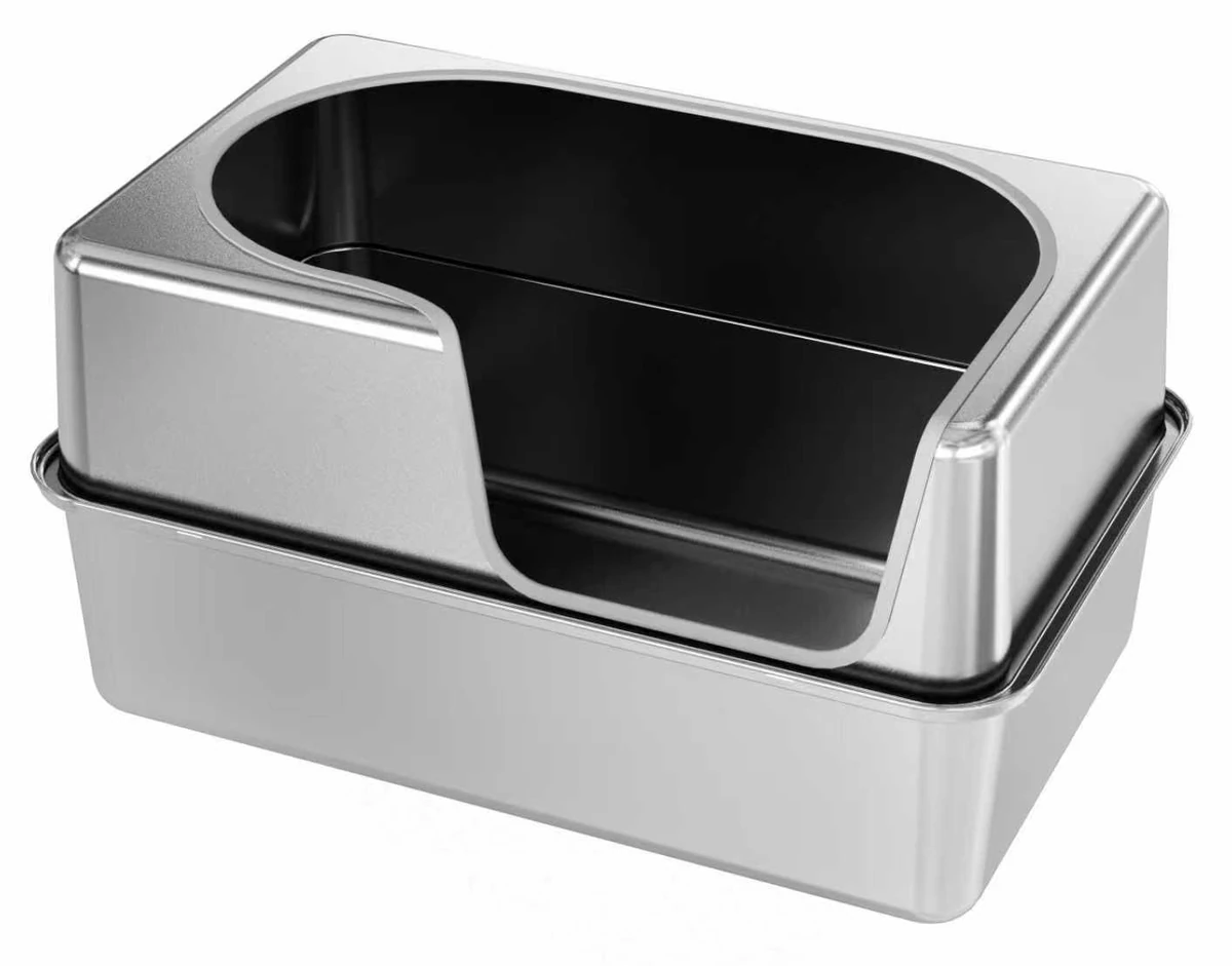 Open-Top Stainless Steel Litter Box with Splash Guard YTP-7-00049