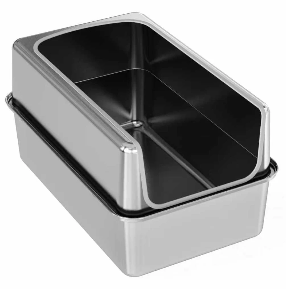 Open-Top Stainless Steel Litter Box with Splash Guard YTP-7-00051