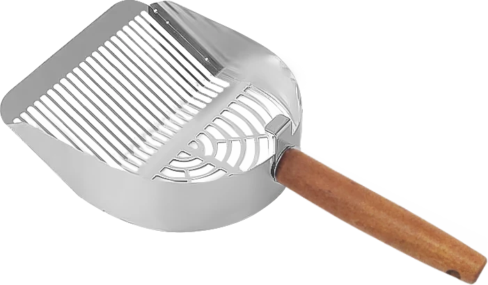 Polished Steel Litter Scoop with Wooden Handle YTP-7-00017