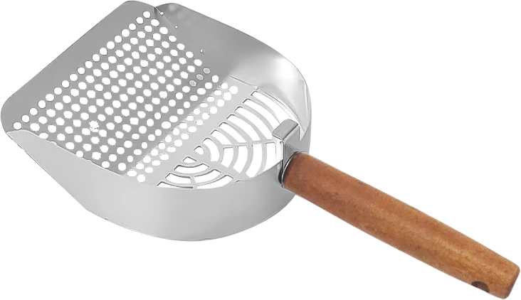 Polished Steel Litter Scoop with Wooden Handle YTP-7-00017